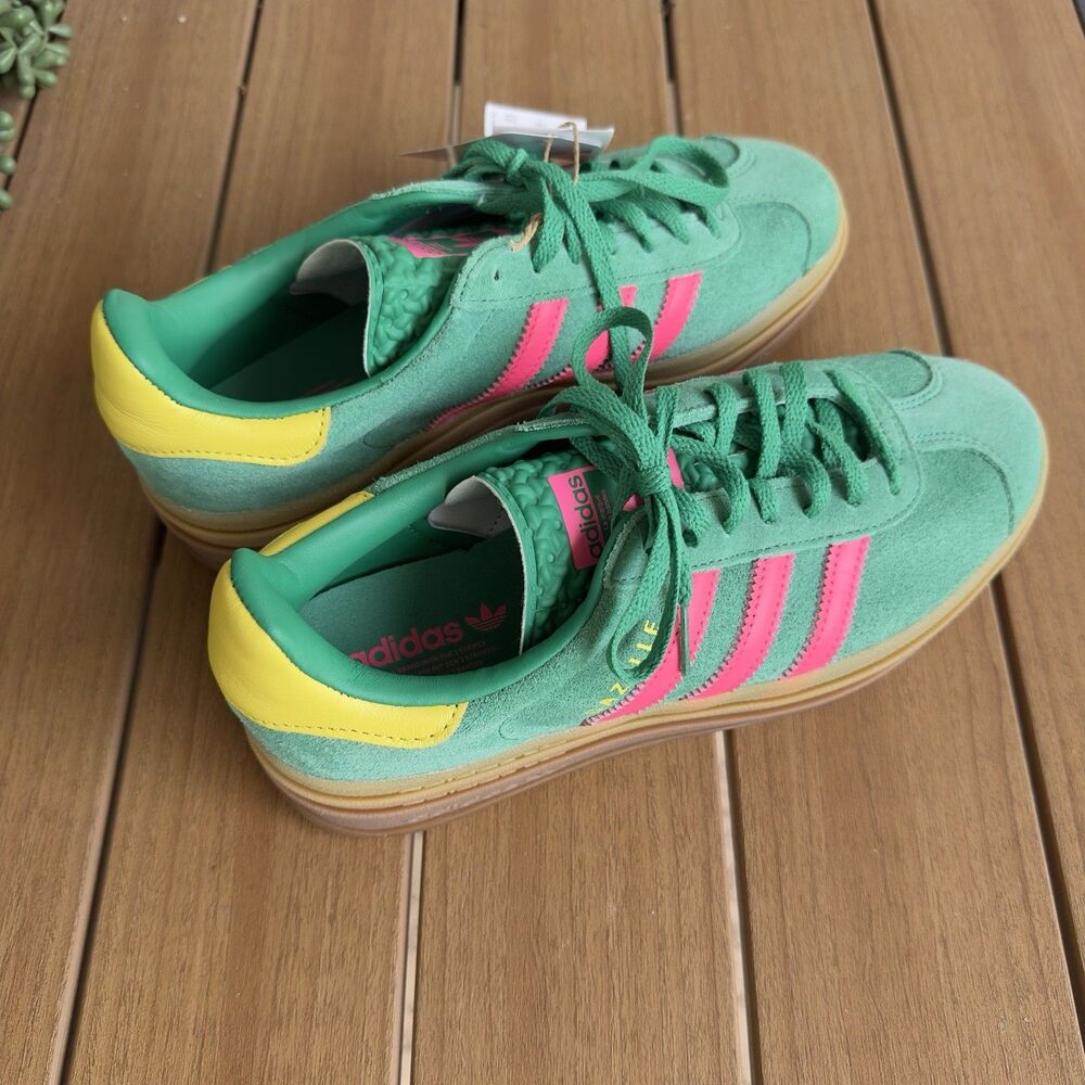 adidas Gazelle Bold W 7.5 Court Green Lucid Pink Platform JH9668 NWT No Box